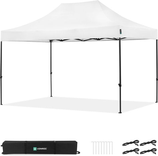 VONROC Partytent - 3x4.5 m – Premium easy-up Partytent – Modulair ontwerp - Opvouwbaar – Waterdicht – Stalen Frame - 50+ UV Bescherming - Incl. Opbergtas - Wit