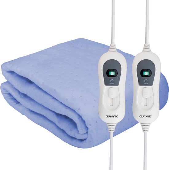 Auronic Elektrische Onderdeken - 160x140cm - 2 Persoons - met Hoekelastieken en 2 Controllers - Verwarmingsdeken - Blauw
