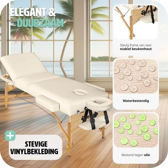 tectake® - Massagetafel met matras van 10 cm hoog + draagtas behandeltafel massage tafel - beige - behandelbank – incl. opbergtas – opvouwbaar