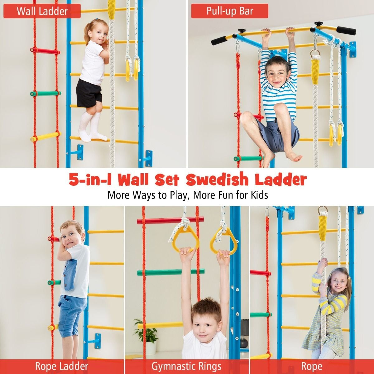 Coast Klimrek Voor Kinderen - Met Ringen - 110 x 83 x 220 cm - Geel