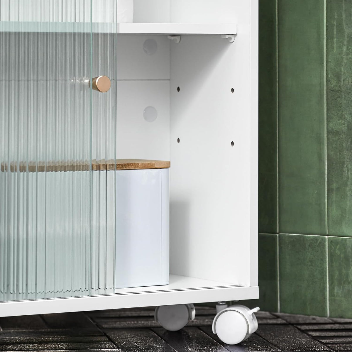 SoBuy Badkamer opbergkast op wieltjes met 2 deuren - 60x20x71 cm - Max. 45KG - Wit