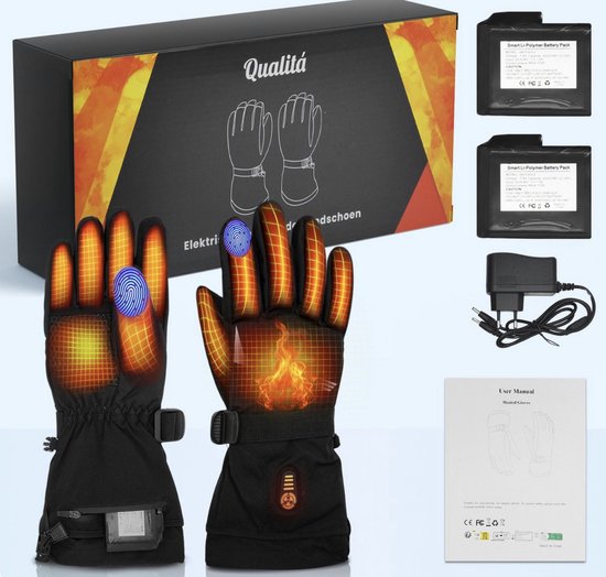 Qualitá® Verwarmde Handschoenen - Handschoenen Verwarmd - Waterafstotende - Elektrische Handschoenen Maat XL - Met Touchscreen Compatibiliteit - Wintersport - Oplaadbaar