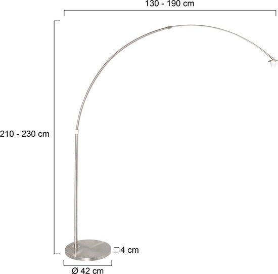 Vloerlampen Staal kleurige booglamp Sparkled Light 7268ST hoogte uitschuifbaar en kantelbaar Steinhauer