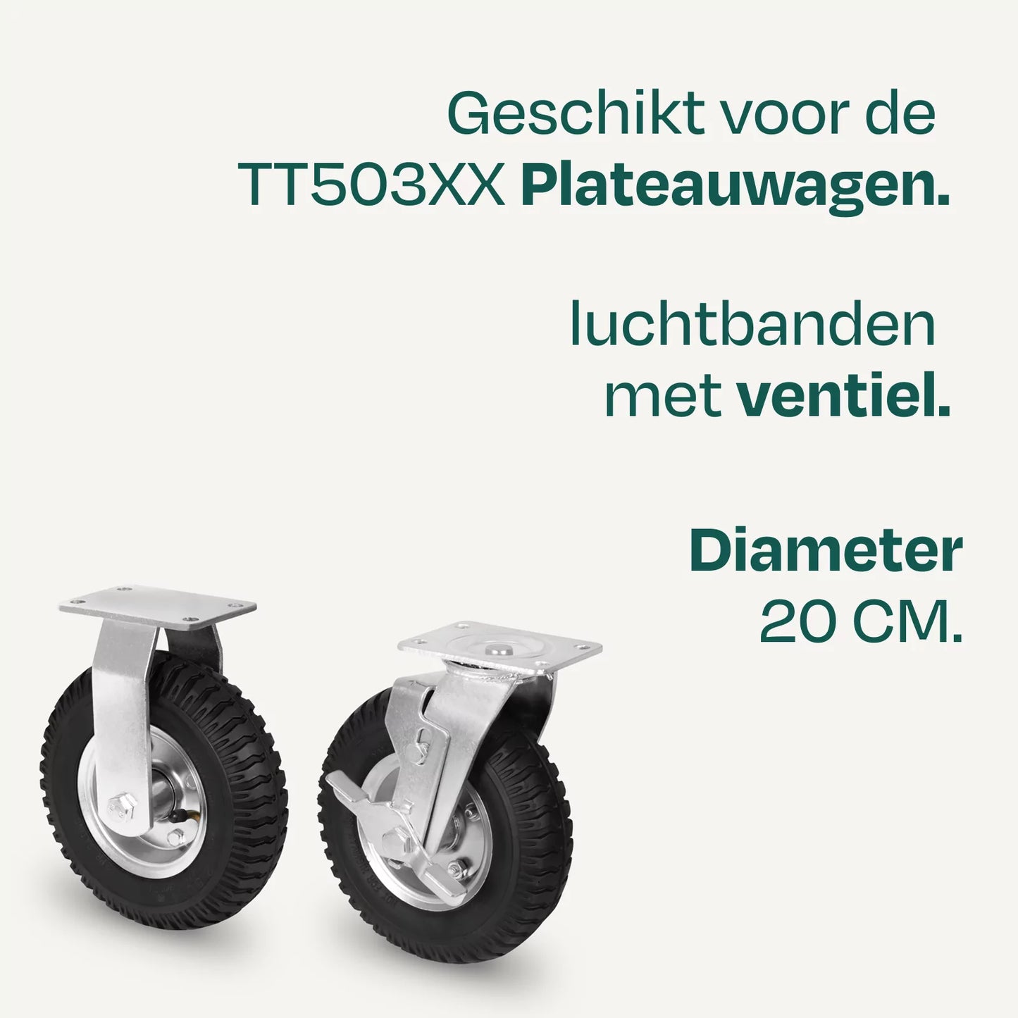 Wielen met luchtbanden - Set van 4 - Voor Plateauwagen TT503XX - Transportwielen - Comfortabel & Schokdempend