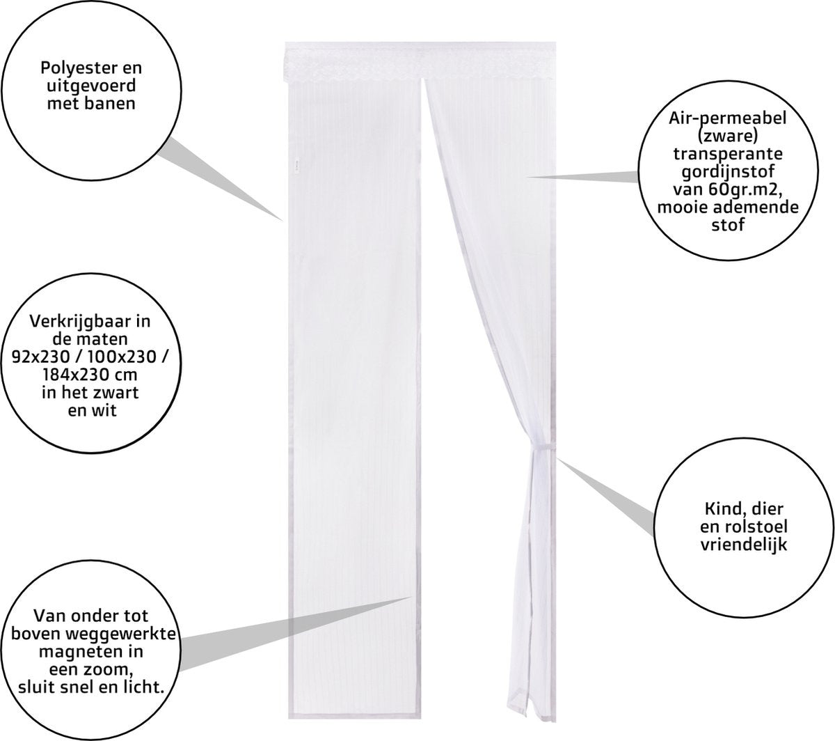 O’DADDY® Deurgordijn – Vliegengordijn - Magnetisch - Deurhor Deluxe 92 x 230 cm – Witte Hor – Horgordijnen