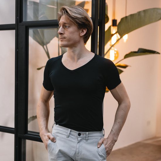 Anti Zweet Shirt - Fibershirts® - Ingenaaide Okselpads - Ondershirt - Zwart - V-hals - Heren - Maat XL