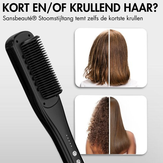 Sansbeauté® Stoomstijltang PRO - Stoom Stijltang - Professionele Stijltang 5.0 – Stoomstijltangs - Zwart
