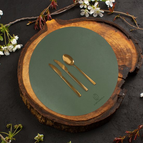 Castagnola Lederlook Placemats - Ronde Placemats - Antislip Placemat van Kunstleer - Waterafstotende Onderlegger - Onderzetter - 6 Stuks - Diameter 38 cm - Groen