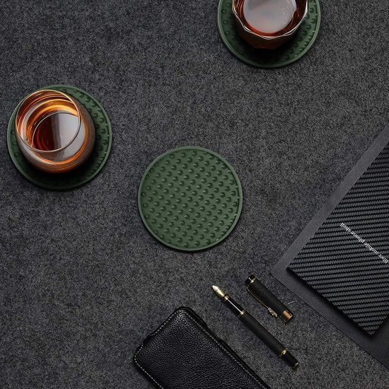 Castagnola Siliconen Onderzetters – Onderzetters voor Glazen – Design Onderzetters met Houder – Onderzettersset – Anti Slip - Set van 6 – Groen