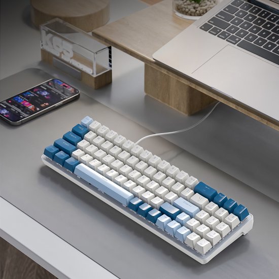 FREEWOLF K65 Mechanisch Gaming Toetsenbord - Side RGB-verlichting - 78 toetsen - Mini NumPad - Rode Schakelaar - Blueberry