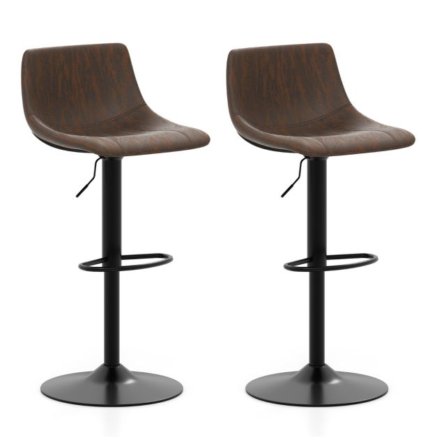 Set van 2 barkrukken rustiek bruin, verstelbaar 83-105 cm, 360° draaibaar met fluwelen kussens en metalen frame