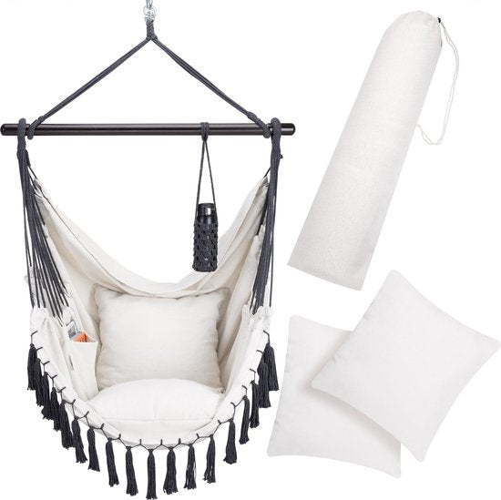 Detex Hangstoel Bohemian – Incl. Fleshouder 2 Kussens XL - Crème