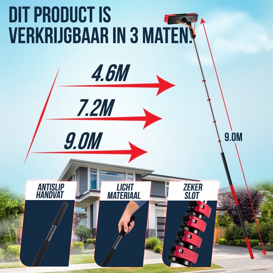 Aqualita® Telescopische Wasborstel 9M - Telescoopsteel Ramenwassen - Ramenwasser Telescopisch - Raamwisser met Telescoopsteel - Schrobber - Autowassen - Zonnepanelen Reiniger - Boeiboorden - Overkapping - Serre - Glazenwasserset - Zeepdispenser