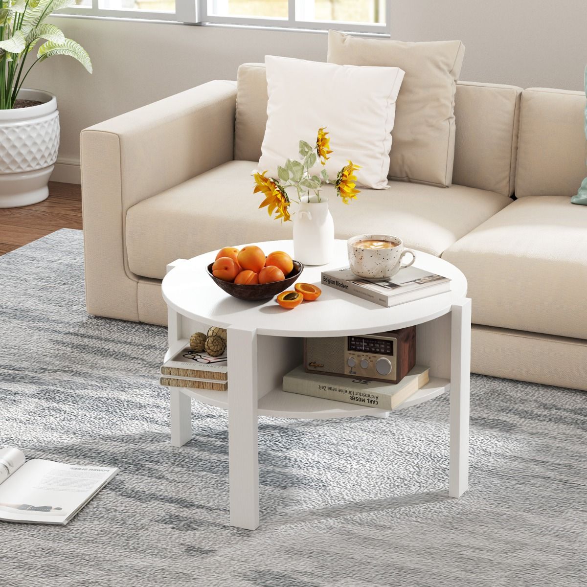 Coast Ronde Salontafel - met opbergruimte - 4 planken - wit 74,5 x 74,5 x 45,5 cm