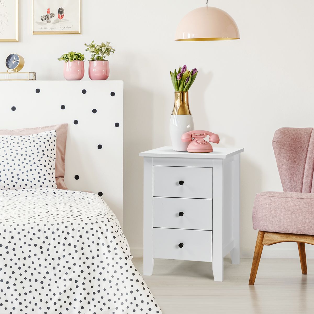 Coast Nachtkastje met 3 Laden Modern – Wit – 46 x 37 x 65 cm – Stijlvol & Ruime Opbergruimte