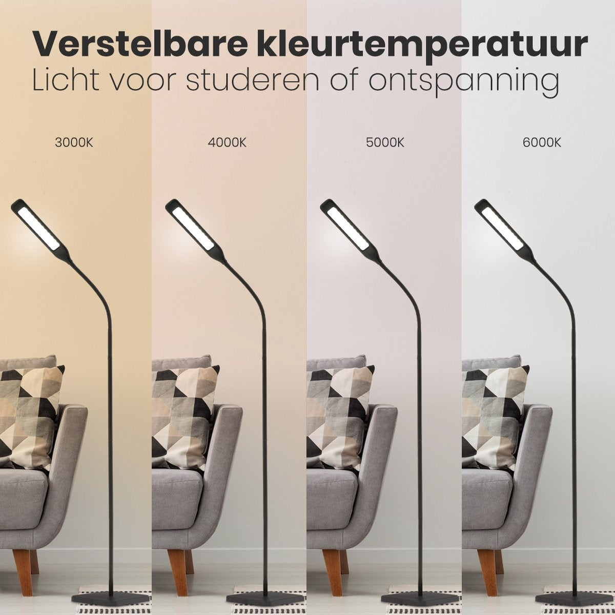 Auronic Staande Lamp - LED Vloerlamp - Geschikt voor Woonkamer - Dimbaar - Zwart