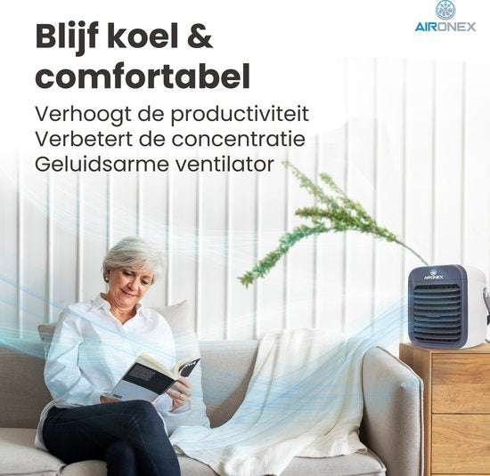 Aironex Draagbare Aircooler Blauw – tot 15 m² - 0.3L Waterreservoir