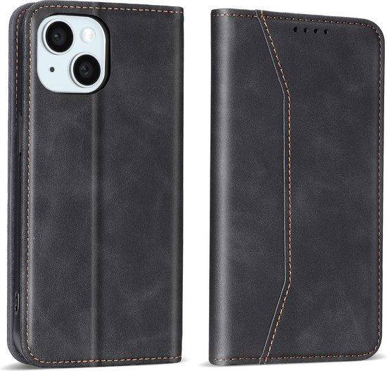 Podec Hoesje met Pasjeshouder Geschikt voor iPhone 15 Zwart Telefoonhoesje - Anti-Shock Bookcase Cover met 1x Screenprotector - Wallet Case