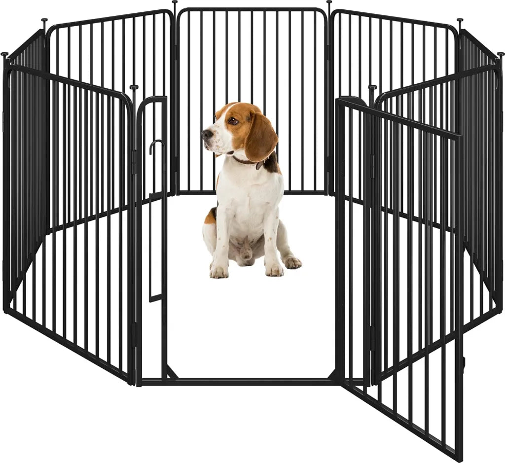 Yaheetech Puppyren & Hondenren 8 Panelen - Zwart - 80 cm Hoog - Opvouwbaar met Deur en Veiligheidsslot
