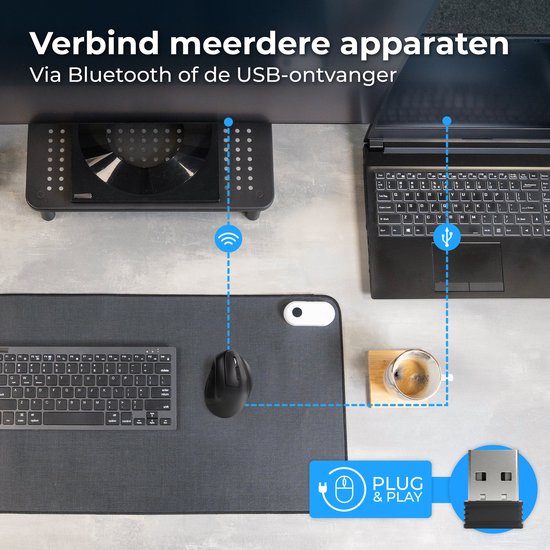 Nuvance Ergonomische Muis - Draadloze Muis - Bluetooth Muis - Muis Draadloos - Stil - Computermuis - Wireless Mouse - Rechtshandig