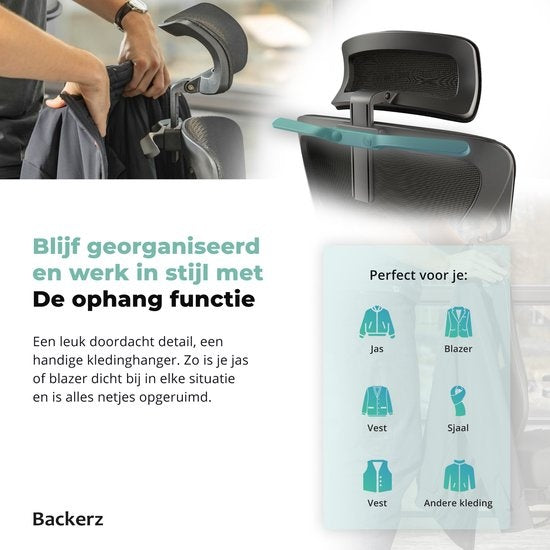 Backerz – Ergonomische Bureaustoel – 44-56 cm Zithoogte & EN1335 Gecertificeerd – Voorzien Van 3D Armleuningen En Verstelbare Lendensteun – Voor Kantoor En Gaming – Zwart Polypropeen En Mesh