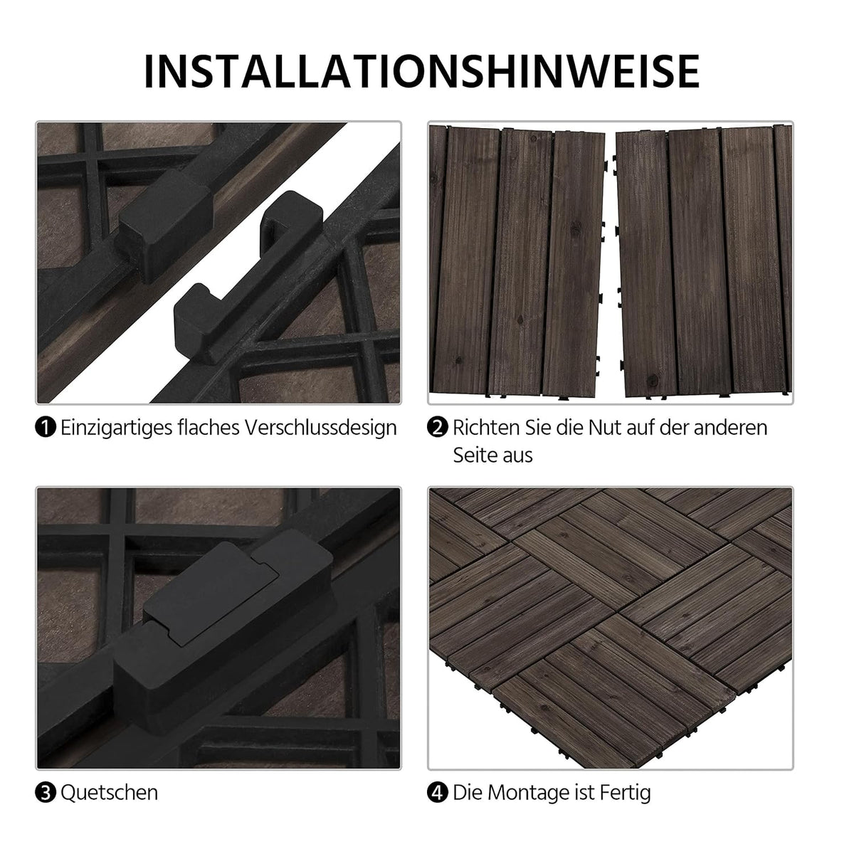 Yaheetech Houten Terrastegels 30 x 30 cm - 27 Stuks - 2,6 m² - Zwart