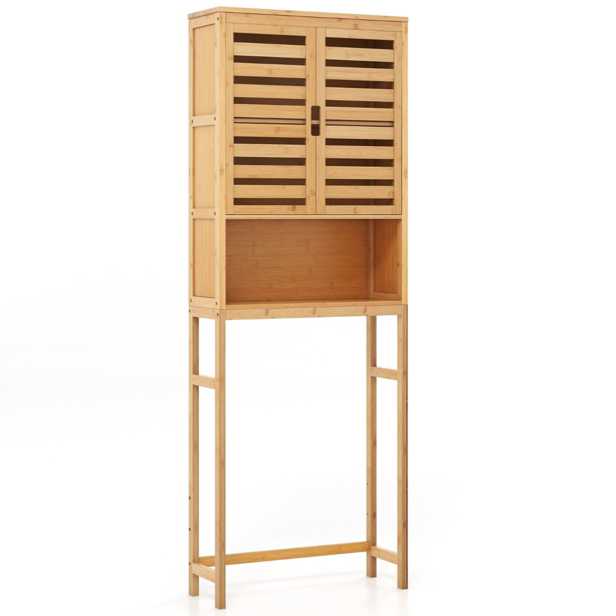 Coast Badkamerkast boven het toilet - hoge bamboe opbergkast met 2 deuren - ruimtebesparend - natuurlijk - 62 x 23 x 170 cm