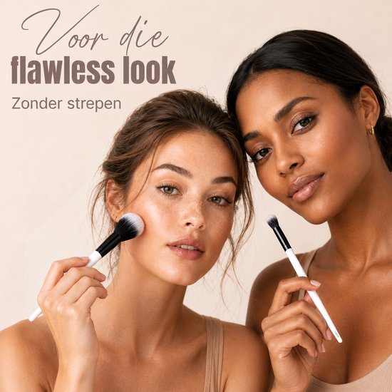 Vaive Make Up Borstels Set 15-Delig - Vegan Kwasten - Foundation, Oogschaduw, Blush, Kabuki & Bronzer Kwast - met Etui - Wit