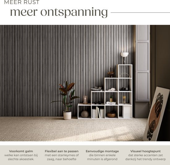 tectake® Akoestische Panelen - Set van 2 - 60 x 120 cm - 1,44 m² - Aanpasbare Grootte - Lattenwand van MDF en Houtfineer - Geluidsisolatie - Eiken Lichtgrijs