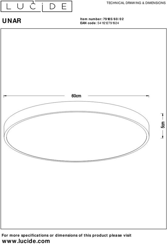 Lucide UNAR - Plafonnière (Plafondlamp) - Ø 60 cm - LED 3 StepDim - 1x60W 2700K - Mat Goud / Messing