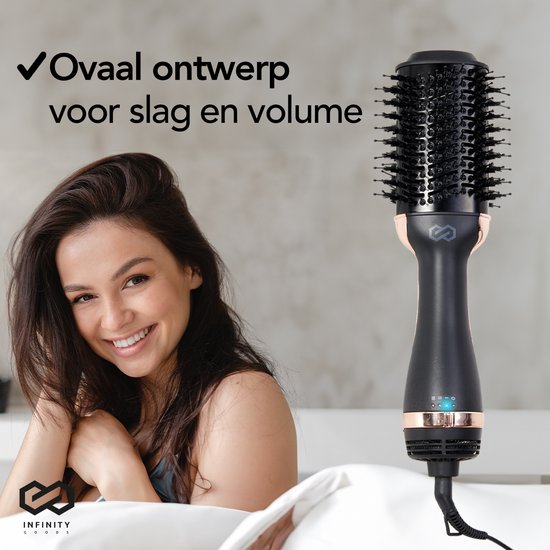 Infinity Goods 4-in-1 Föhnborstel - Keramische Magic Brush - Droog/Stijl/Krul/Volume - Kort En Lang Haar - 1200W - Zwart/Goud