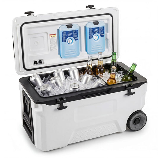 Coast Koelbox - met wieltjes en handgreep - afvoerstop - wit 50 L / maat M