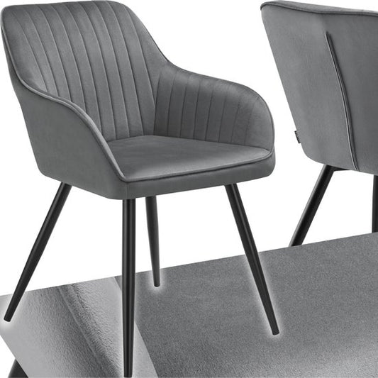 tectake®- Fluwelen stoel met gestikt patroon - Moderne eetkamerstoel - Kuipstoel - Woonkamer, eetkamer, lounge of kaptafelstoel - Div. kleuren - Grijs/zwart