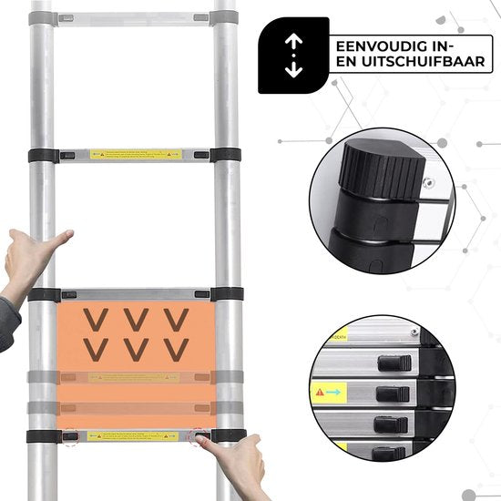 Outbee Telescopische Ladder - Telescopische Vouwladder - 3,8 m Werkhoogte - Aluminium