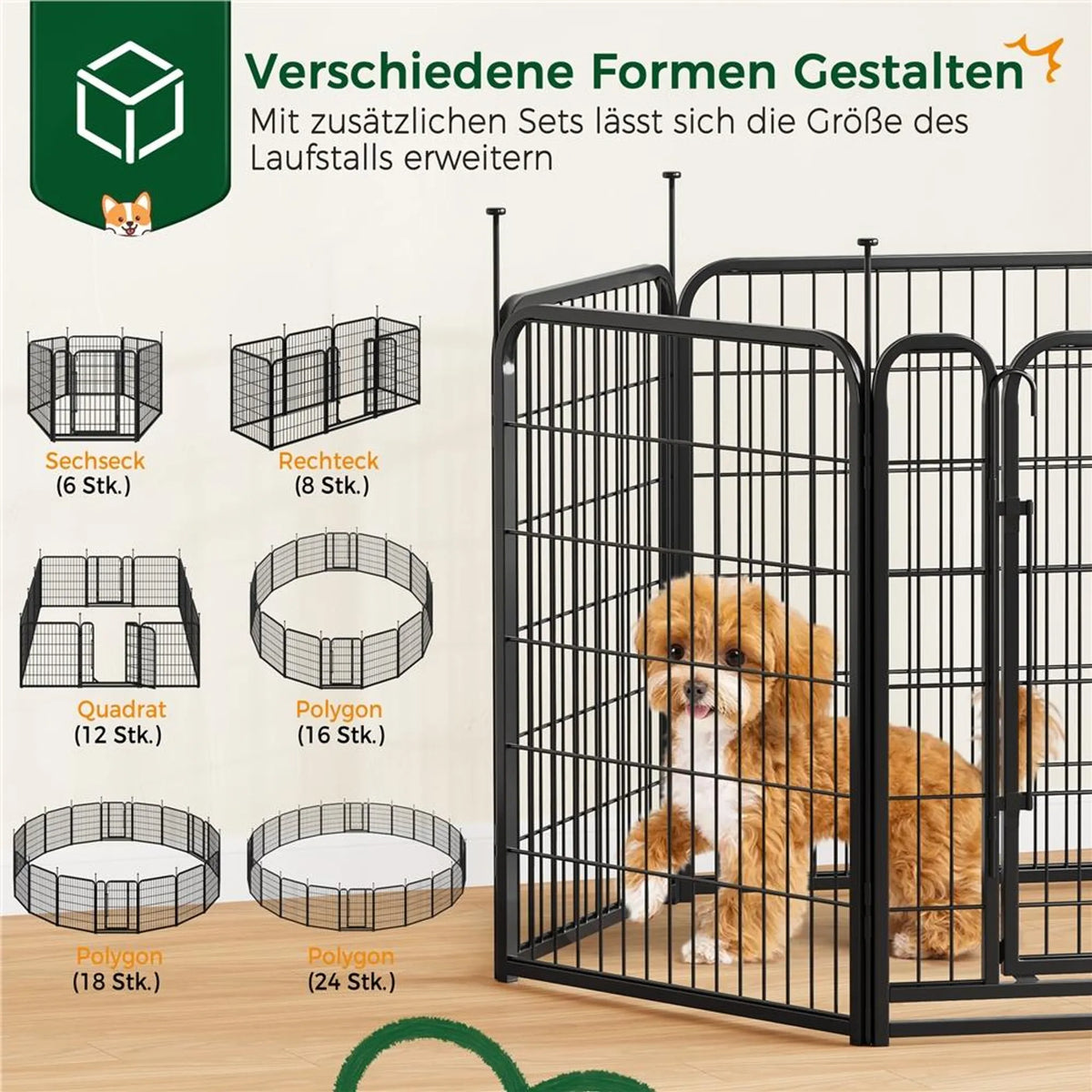 Yaheetech Veilig en Flexibel Hondenren met 6 Elementen 80 cm – Strak Zwart – Metaal