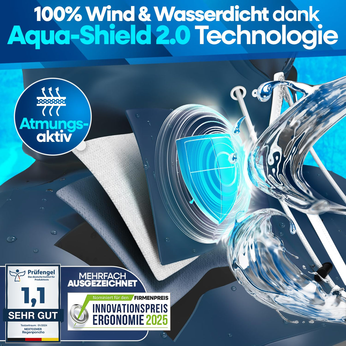 Nextcover Regenponcho AquaShield 2.0 - waterdicht - unisex - voor fietsen en wandelen