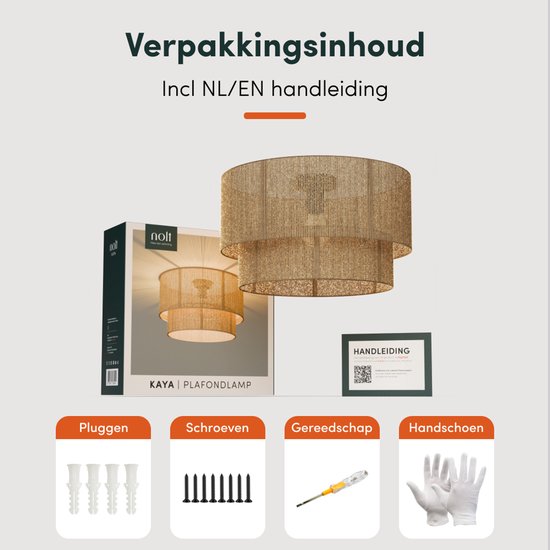 Nolt Plafondlamp - Plafonniere - E27 Lamp - Landelijk - ⌀ 45cm - Jute - Bruin
