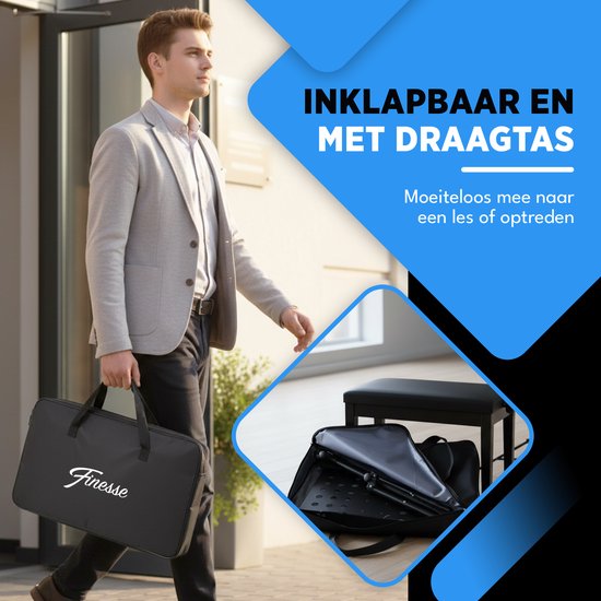 Finesse Muziekstandaard voor Bladmuziek met Telefoonhouder - XL - Opvouwbaar - met Draagtas - voor Tablet - Zwart