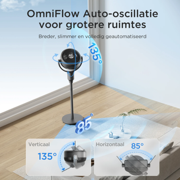Pelonis Staande Ventilator OmniFlow - 26 dB Ultrastil - Verstelbaar 59-108 cm