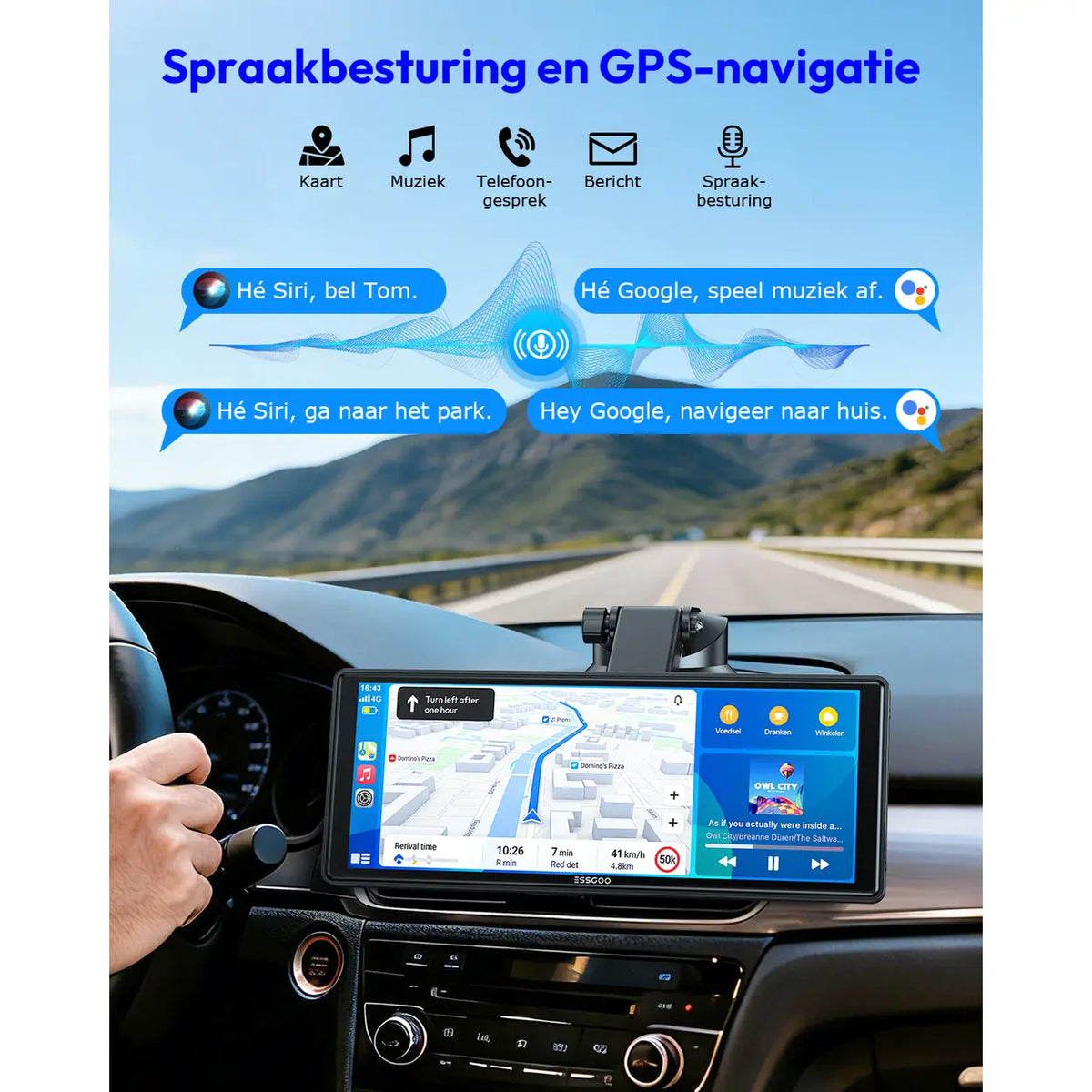 ESSGOO draagbaar CarPlay-scherm 10,26 inch - draadloos