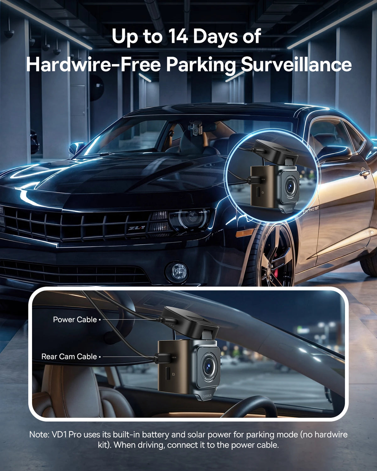 Baseus PrimeTrip VD1 Pro Dashcam – 4K Voorcamera + 1080p Achtercamera – Wifi – Parkeermodus – Cosmic Black