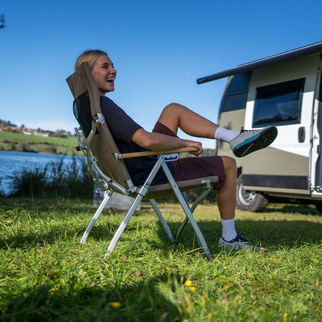 AMA Relax Opvouwbare Campingstoel - Rugleuning in 4 Standen Verstelbaar - Aluminium en Bamboe - 53 x 62 x 100 cm - Tot 130 kg