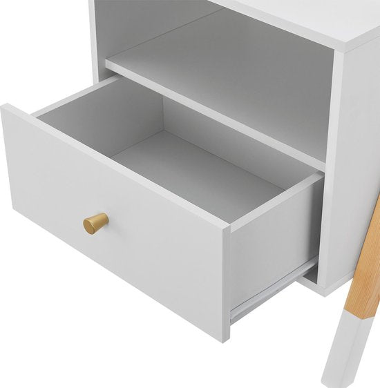 Houten Nachtkastje / Kindernachtkastje Jamie - Wit / Houtkleur - 1 Lade
