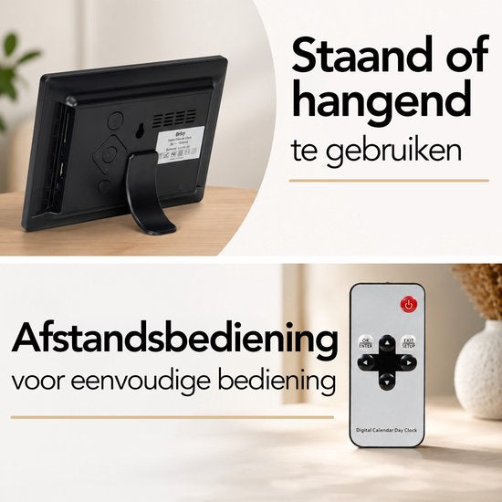 Brixy Dementieklok XXL - 24 Alarmfuncties - Incl. Afstandsbediening - Automatische Dimfunctie - Kalenderklok - Zwart