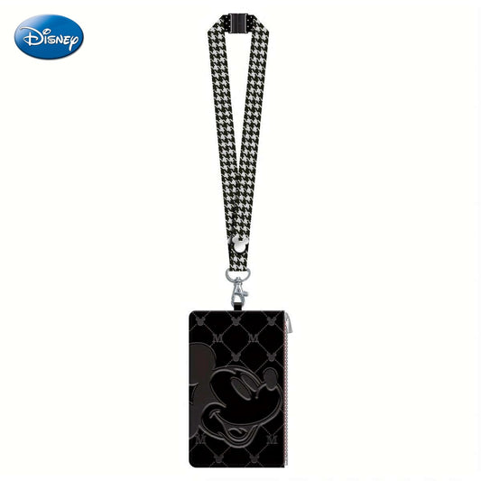 Disney Mickey Mouse Lanyard Kaarthouder Officieel Gelicentieerd Houndstooth Patroon Motief Films Anime Accessoire Stijlvolle Zwarte