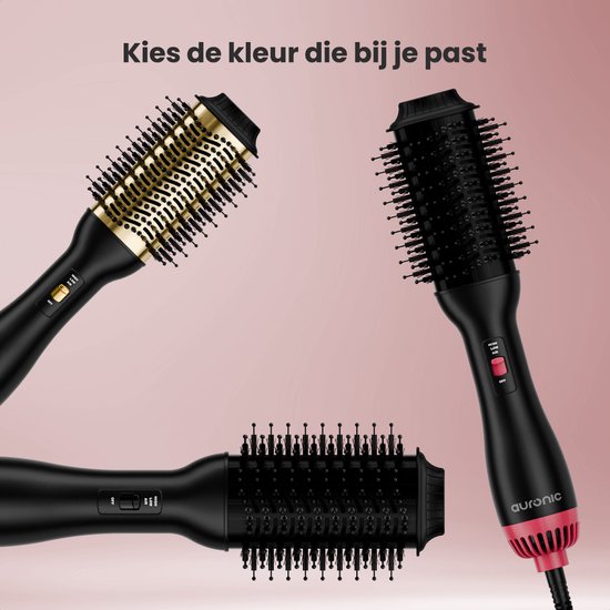 Auronic 4-in-1 Föhnborstel - Airstyler - Kammen - Stijlen - Krullen - Föhnen - 37 mm Krulborstel - 360 Graden Airflow - Zwart/Roze