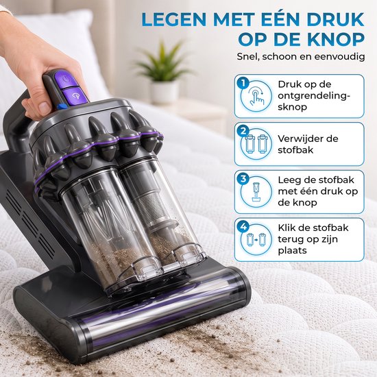 Powell Matras reiniger - Tapijtreiniger - Huisstofmijt stofzuiger - UV Bedstofzuiger - 350W - 20.6L Reservoir - Grijs