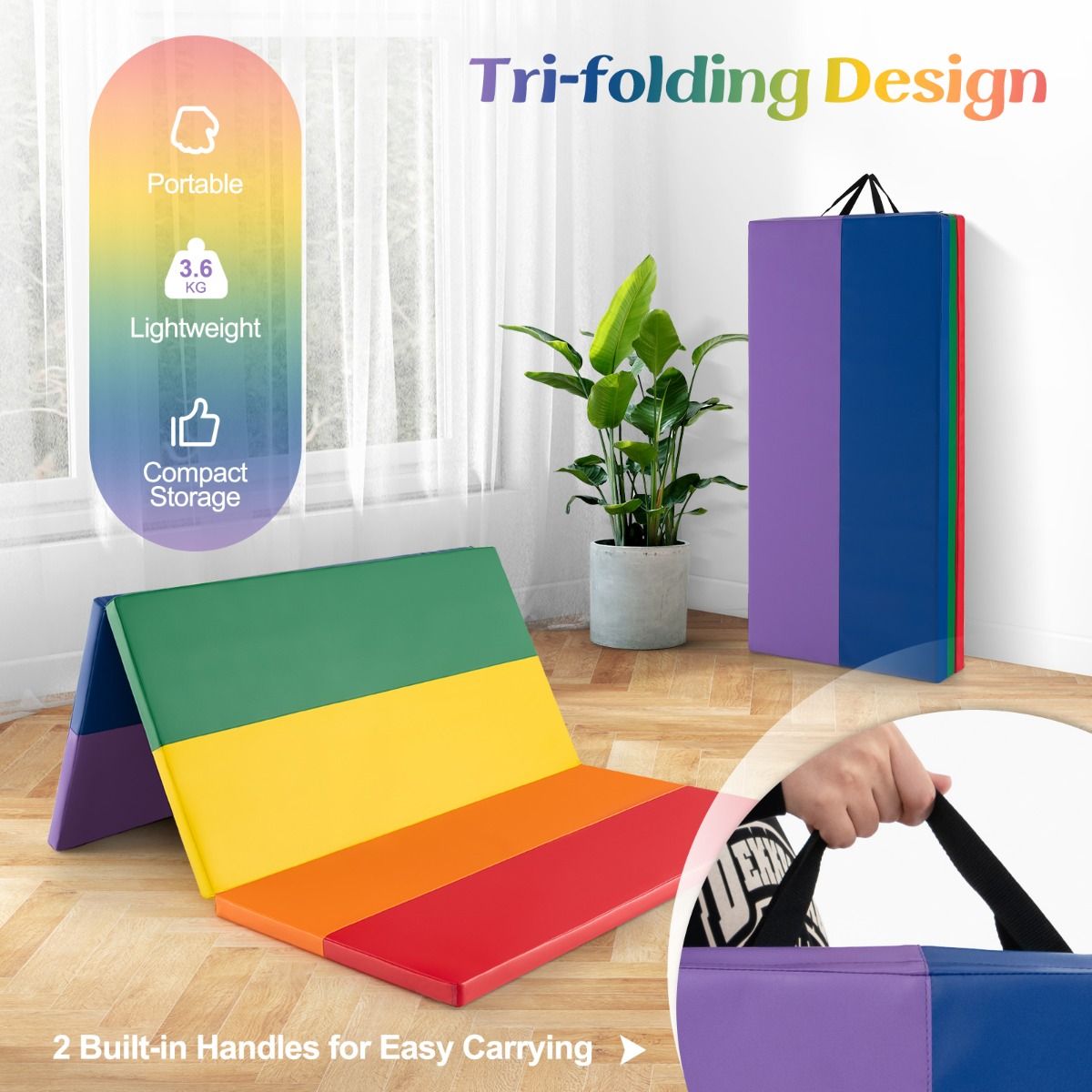 Coast Opvouwbare Turnmat - 3-voudig inklapbaar - 180 cm turnmat - multicolor