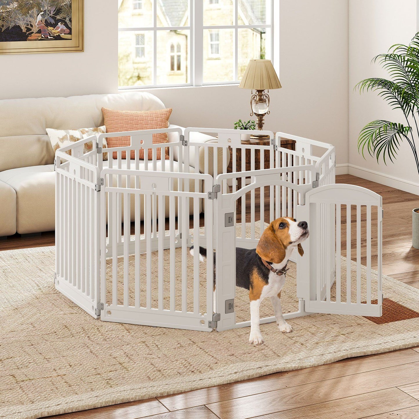 Coast Puppyren Opvouwbaar - 8 Panelen - Afsluitbare Deur - 128 x 128 x 80 cm - Wit