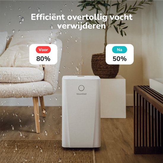 Bloomfold Luchtontvochtiger - 10L per Dag - Woonkamer, Slaapkamer, Kelder & Badkamer - Luchtontvochtiger - Wit